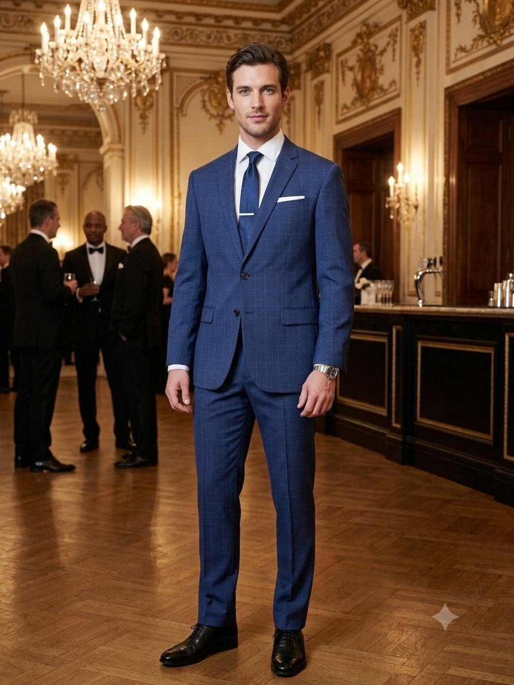 jf j.ferrar Men’s Blue Windowpane Suit